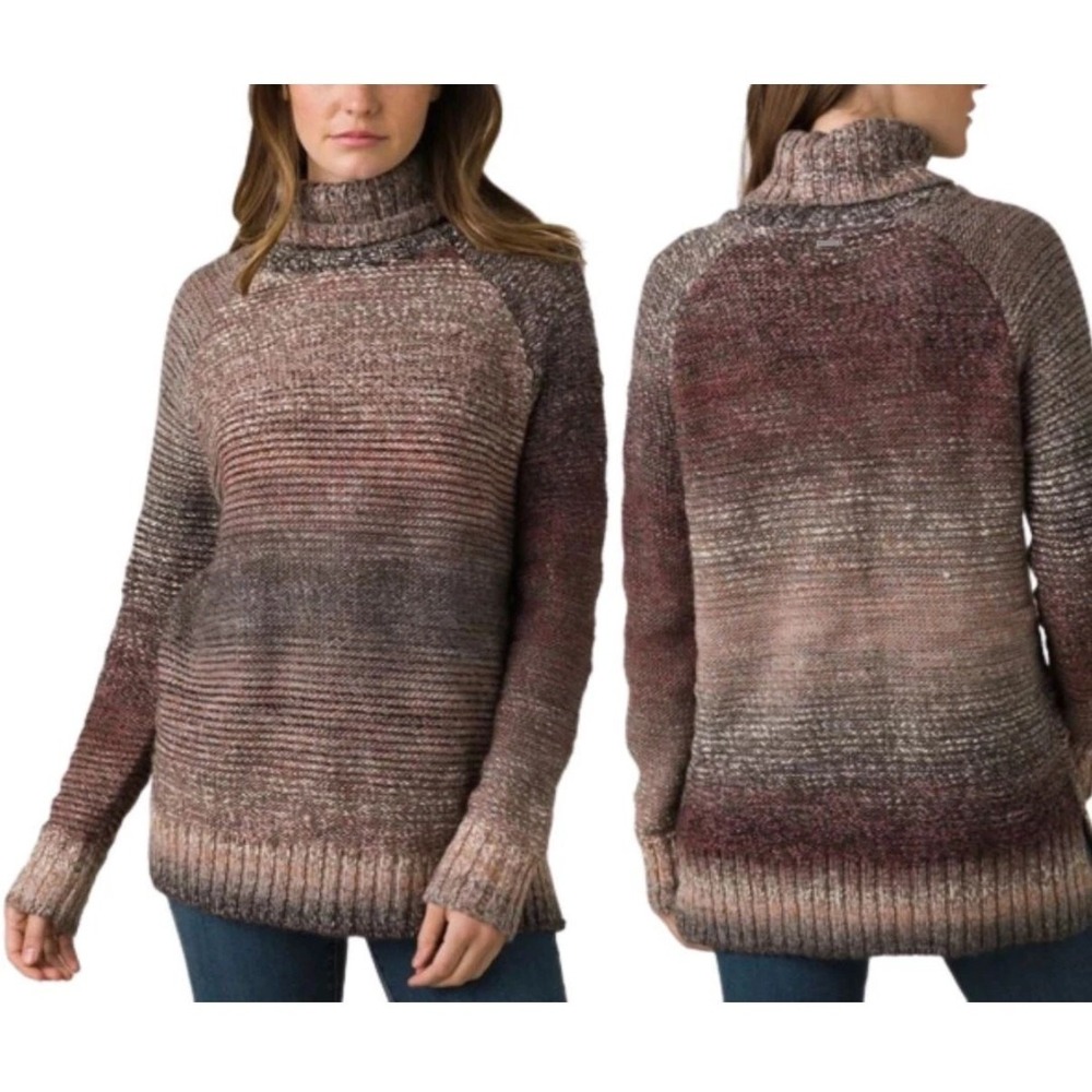 Prana Turtleneck Sweater Brown Ombre Space Dye Knit Wool Blend Womens Small